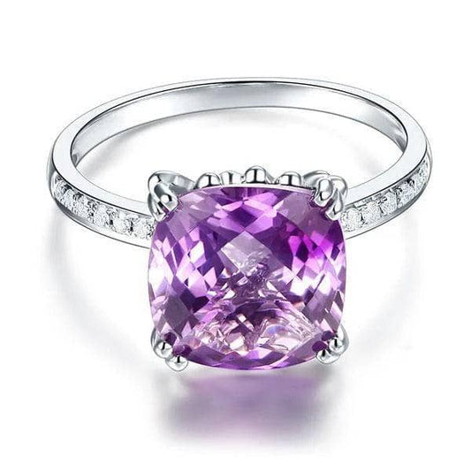 14K White Purple Cushion Amethyst Natural Diamond