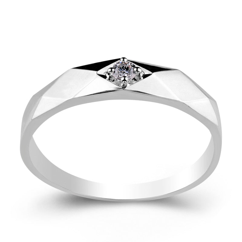 14K White Gold Rhombus Round Moissanite Diamond Engagement Ring - Black Diamonds New York