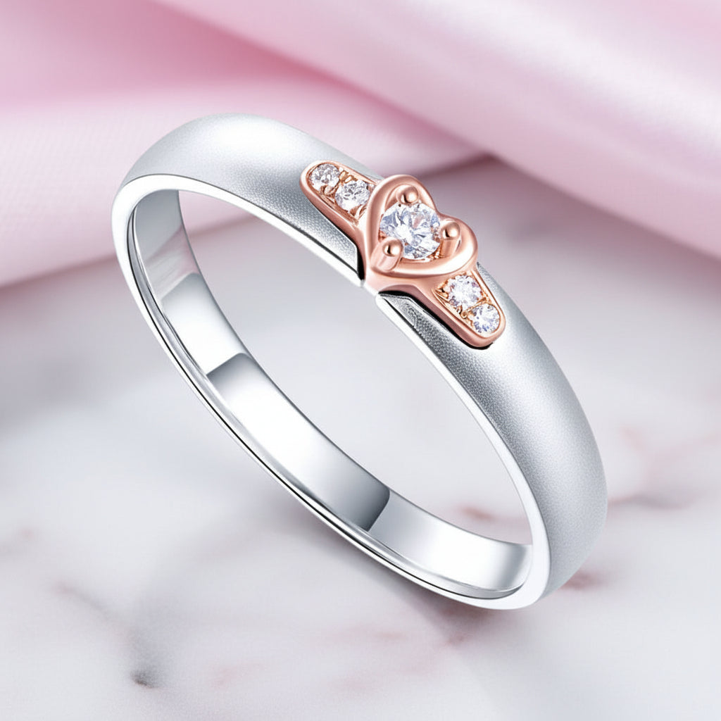 14k White Gold Rose Gold Heart Natural Diamond Ring-Black Diamonds New York