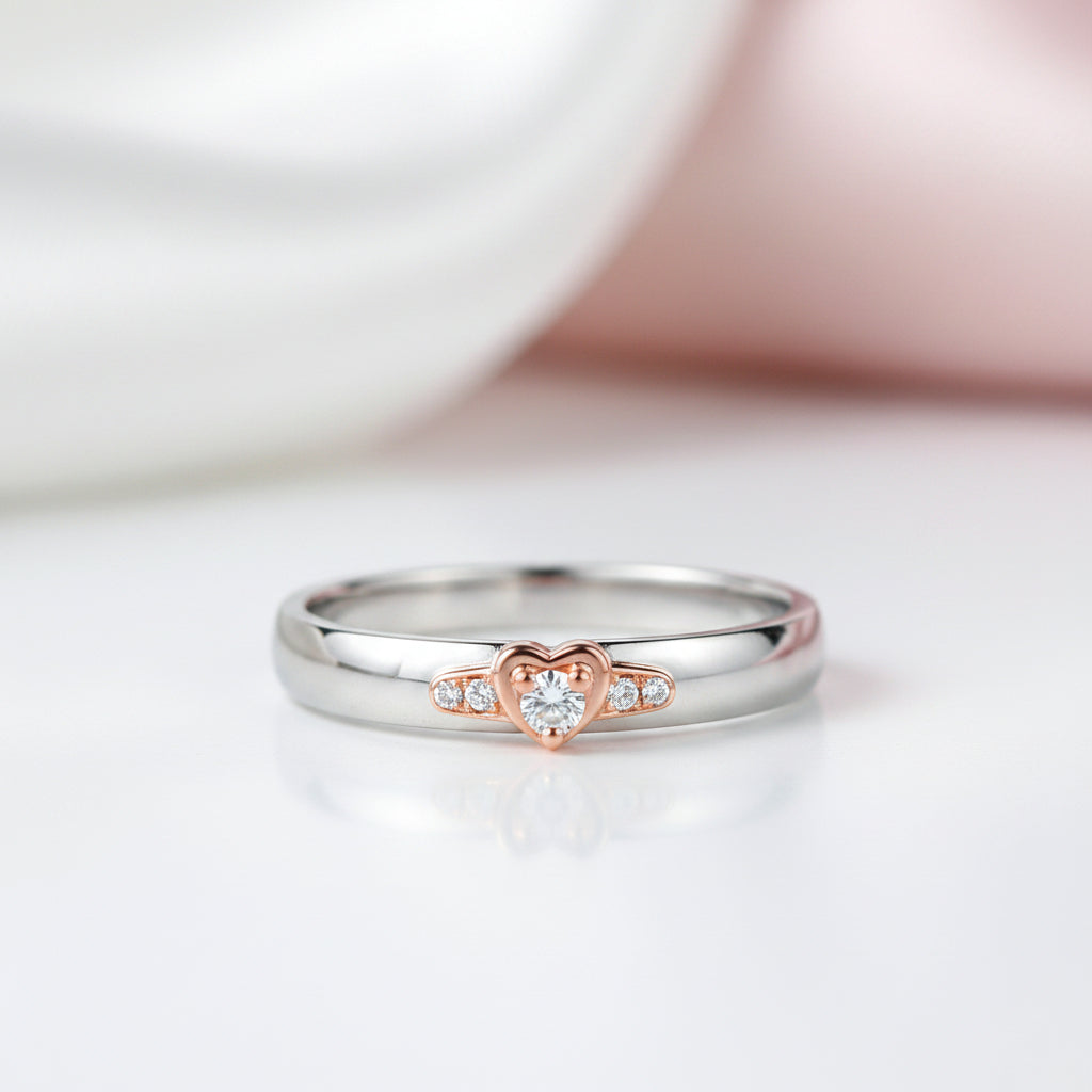 14k White Gold Rose Gold Heart Natural Diamond Ring-Black Diamonds New York