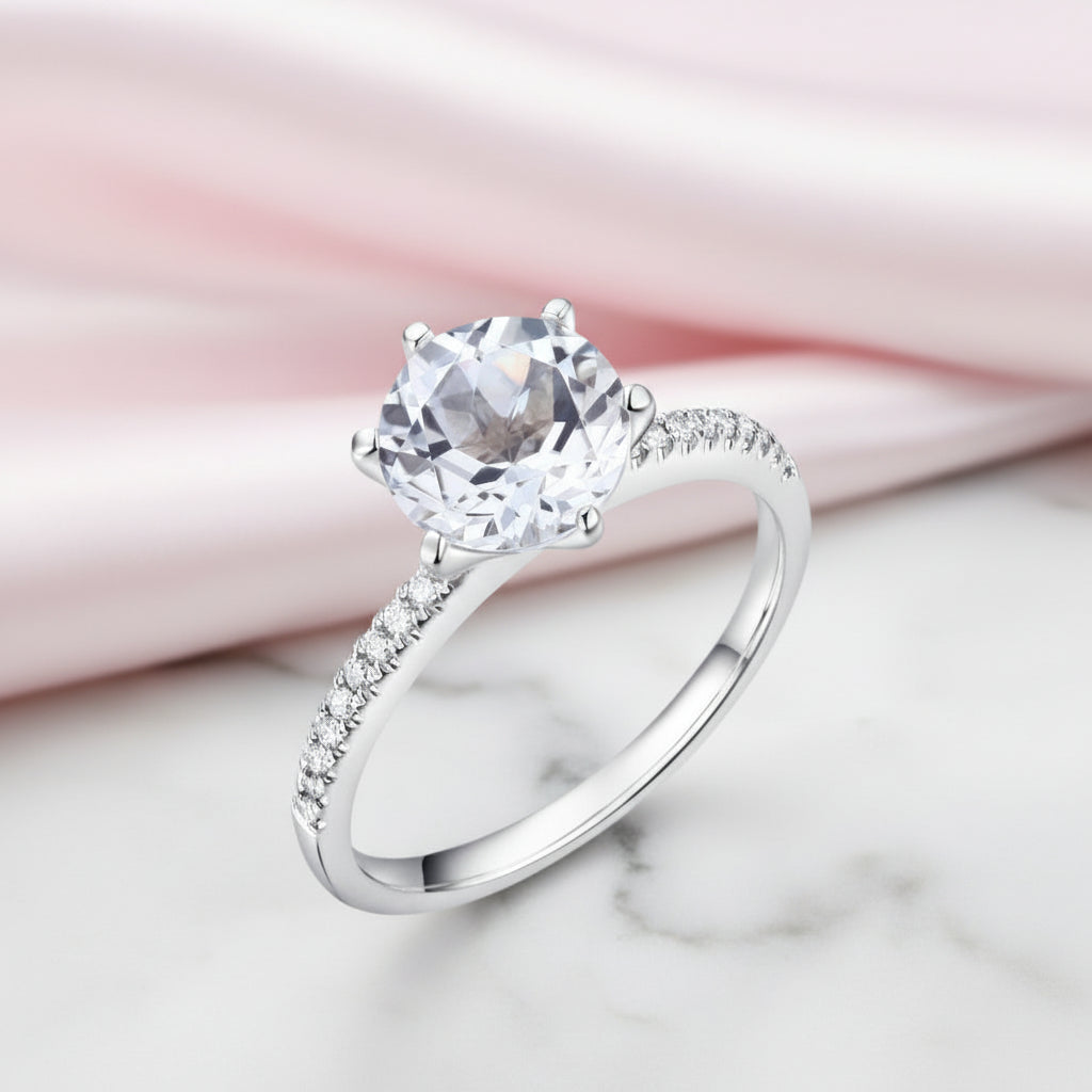 14k White Gold Round Cut 2ct Topaz Diamond Option Ring-Black Diamonds New York