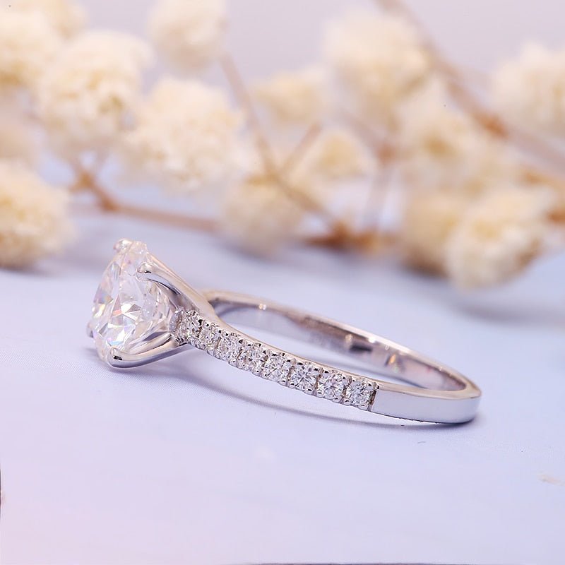 14k White Gold Round Cut 8mm 2ct Moissanite Engagement Ring - Black Diamonds New York