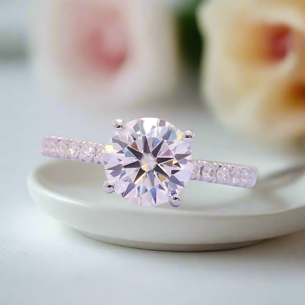 14k White Gold Round Cut 8mm 2ct Diamond Engagement Ring-Black Diamonds New York