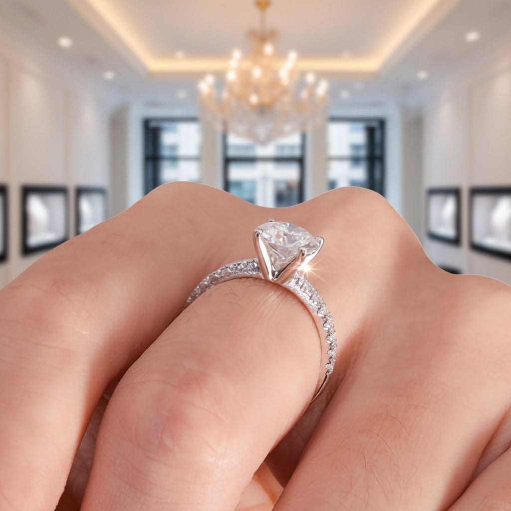 14k White Gold Round Cut 8mm 2ct Diamond Option Engagement Ring-Black Diamonds New York