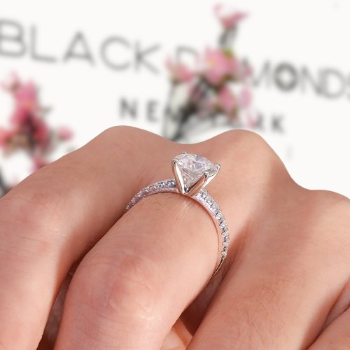 14k White Gold Round Cut 8mm 2ct Moissanite Engagement Ring - Black Diamonds New York