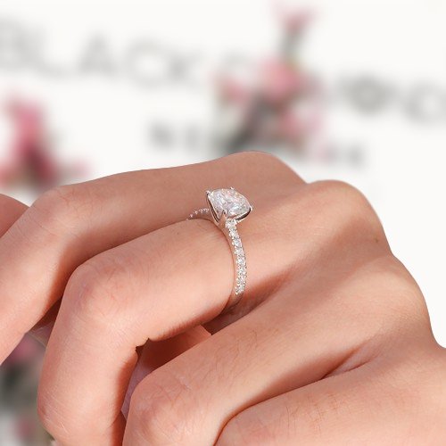 14k White Gold Round Cut 8mm 2ct Diamond Engagement Ring-Black Diamonds New York