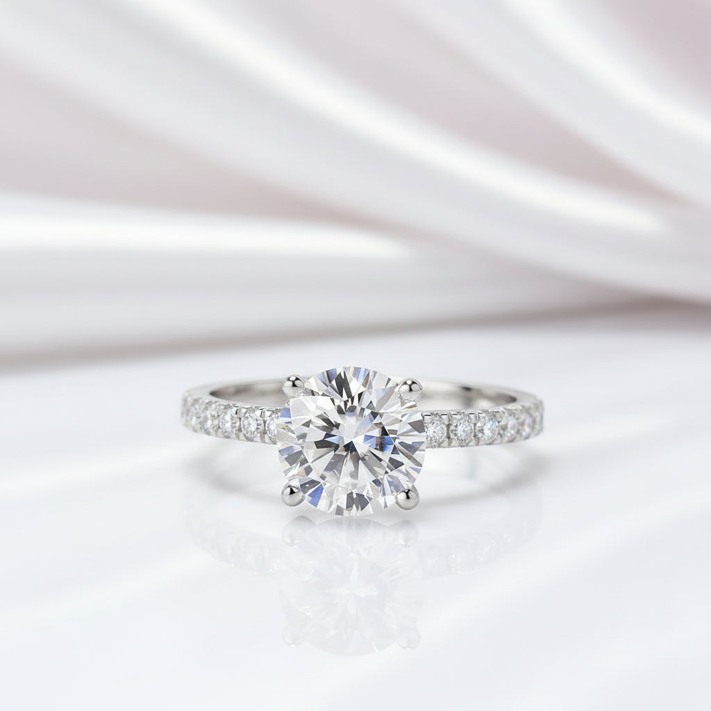 14k White Gold Round Cut 8mm 2ct Diamond Option Engagement Ring-Black Diamonds New York