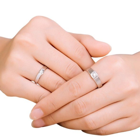 14K White Gold Round Moissanite Diamond Casual Engagement Ring - Black Diamonds New York