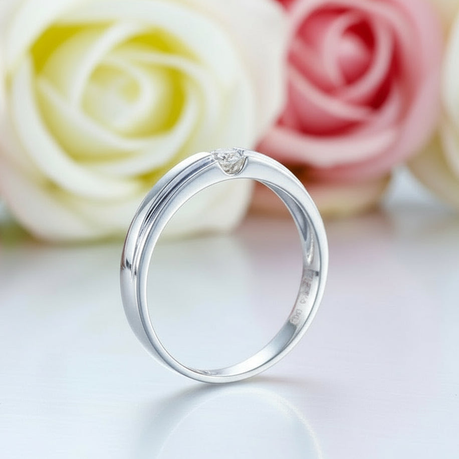 14k White Gold Round Natural Diamond Ring-Black Diamonds New York