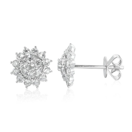 14k White Gold Sunflower Halo CVD Lab Diamond Stud Earrings-Black Diamonds New York