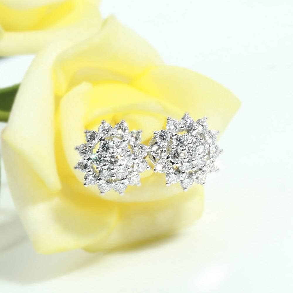 Veyins Solid 14K White Gold Sunflower Halo CVD Lab Diamond Stud Earrings for Women Wedding Gift - Black Diamonds New York