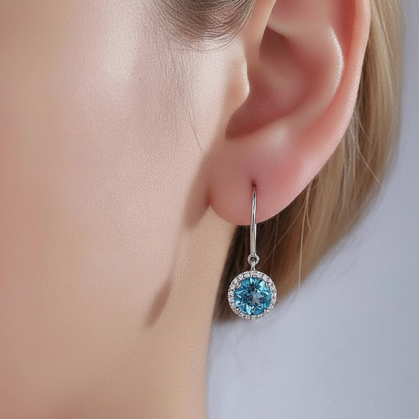 14k White Gold Swiss Blue Topaz with 0.298 Ct Diamond Option Earrings-Black Diamonds New York