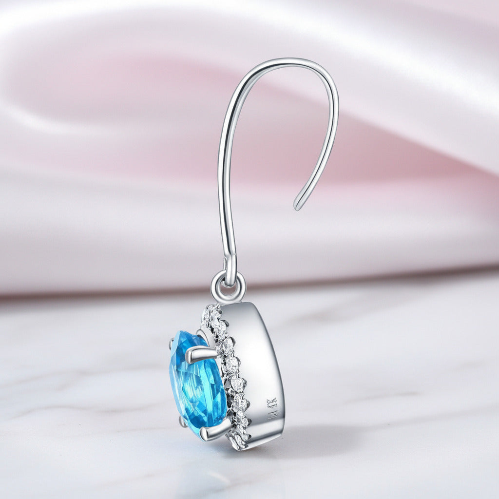 14k White Gold Swiss Blue Topaz with 0.298 Ct Diamond Option Earrings-Black Diamonds New York