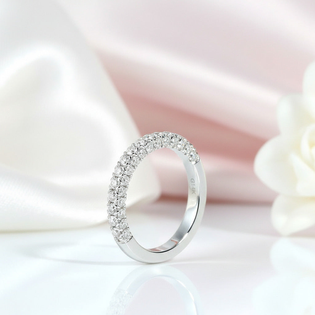 14k White Gold Three Side Half Eternity Wedding Band-Black Diamonds New York