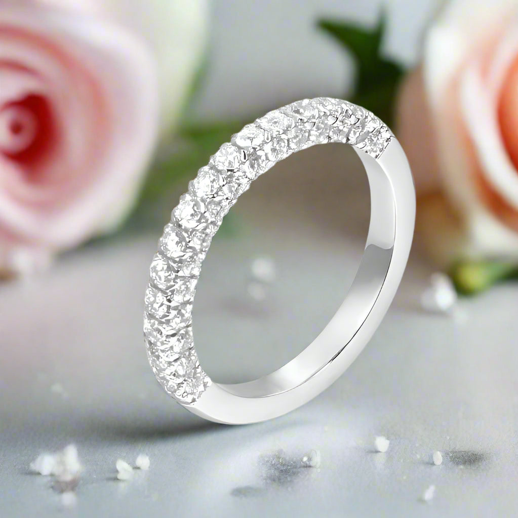 14k White Gold Three Side Half Eternity Wedding Band-Black Diamonds New York