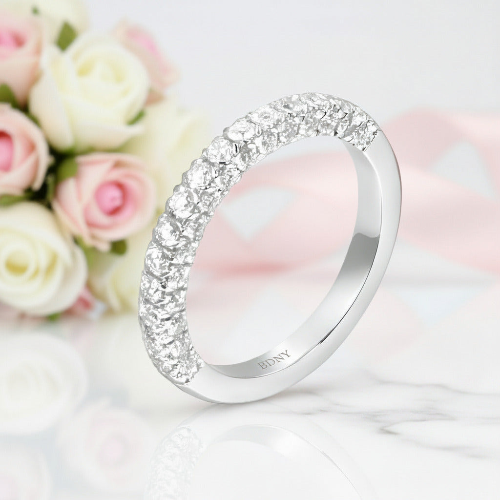 14k White Gold Three Side Half Eternity Wedding Band-Black Diamonds New York