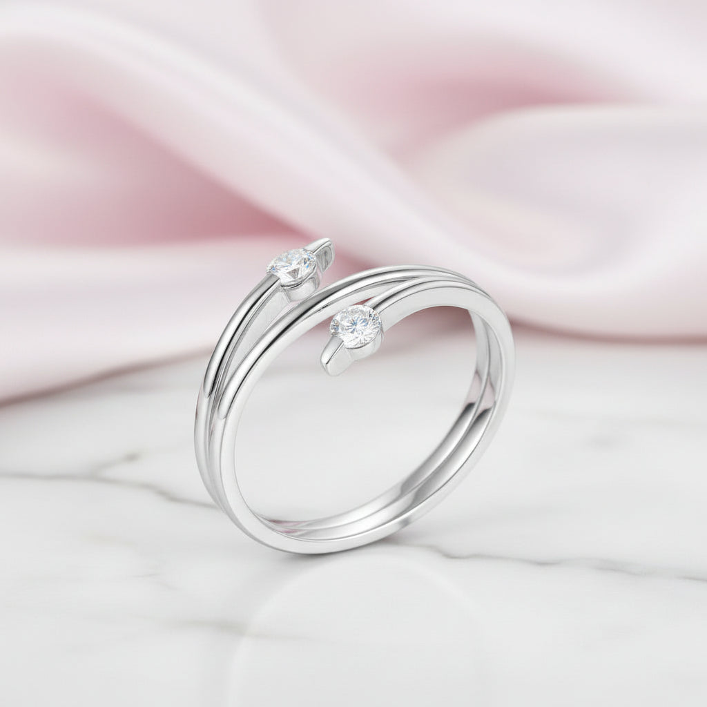 14k White Gold Trendy Ring 0.2ct Natural Diamond Option-Black Diamonds New York