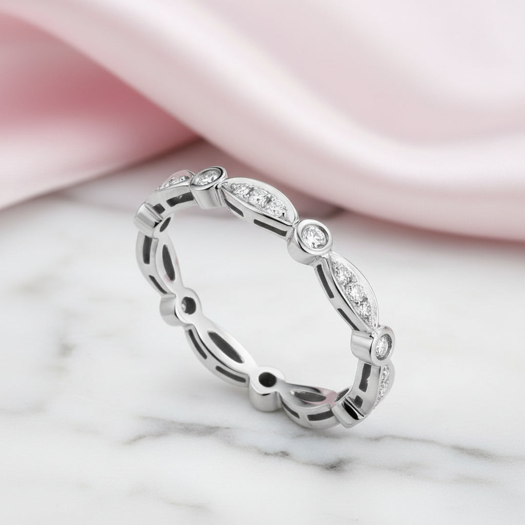 14k White Gold Vintage Ring 0.3ct Natural Diamond Option-Black Diamonds New York