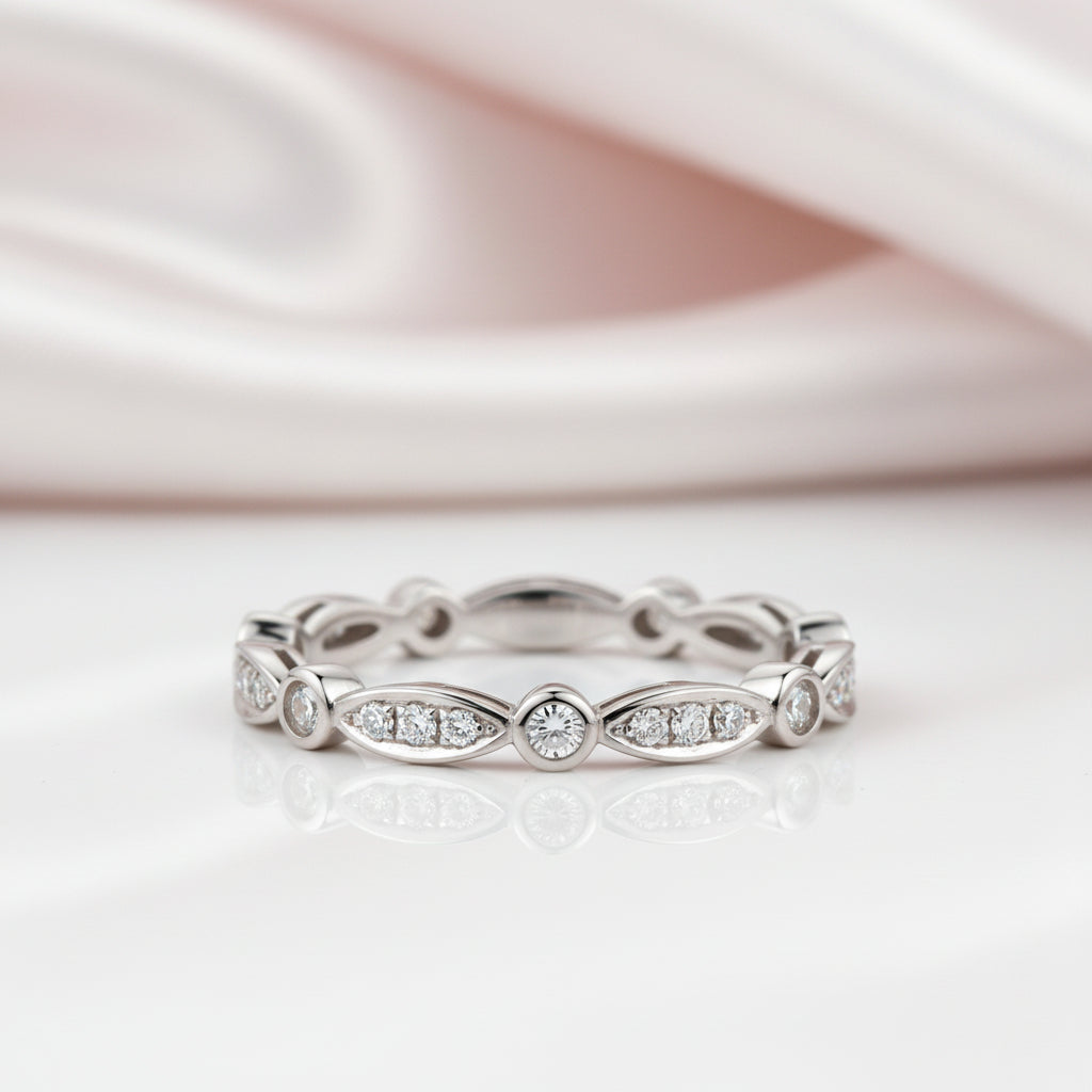 14k White Gold Vintage Ring 0.3ct Natural Diamond Option-Black Diamonds New York