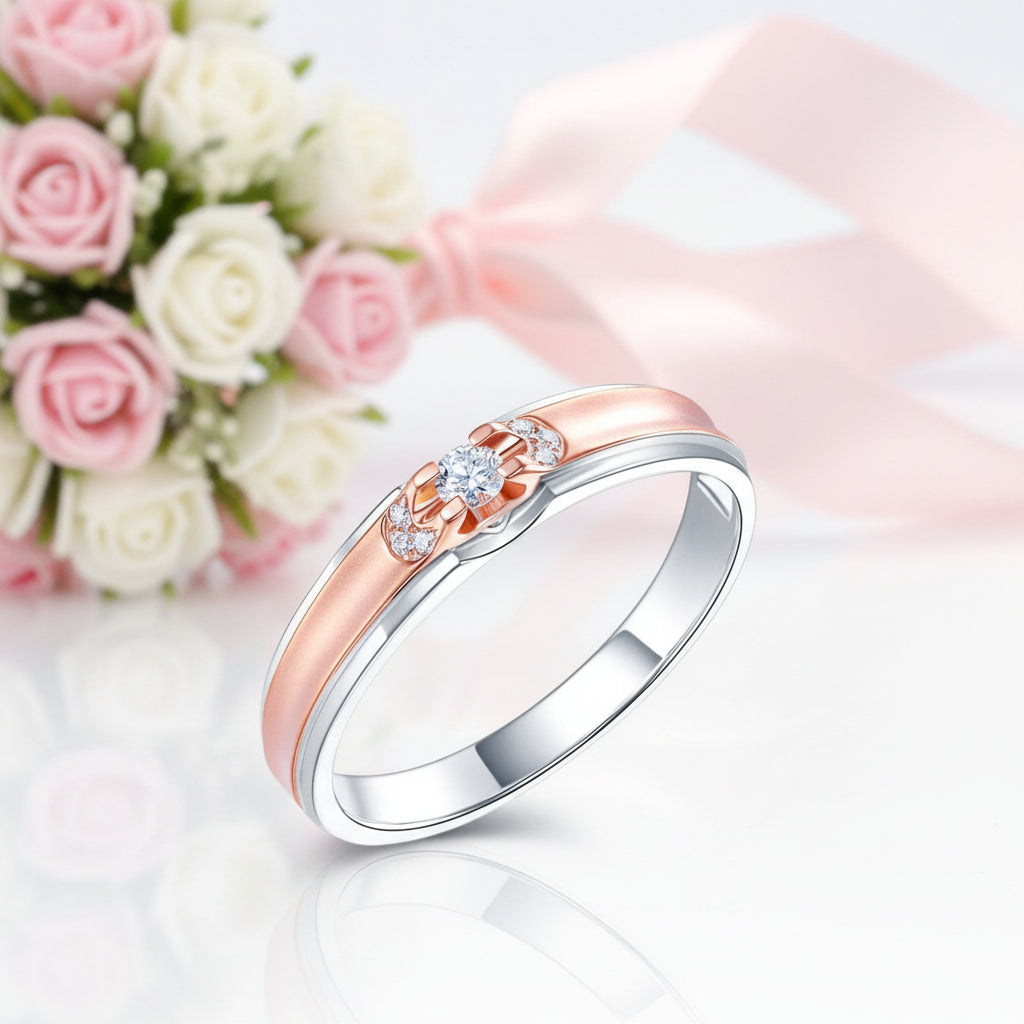 14k White & Rose Gold 2 Tone Wedding Band Diamond Option-Black Diamonds New York