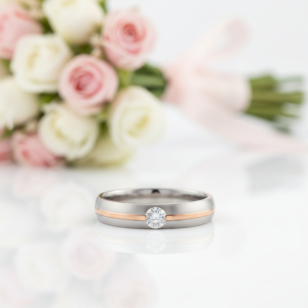 14k White, Rose Gold Wedding Band Natural Diamond-Black Diamonds New York