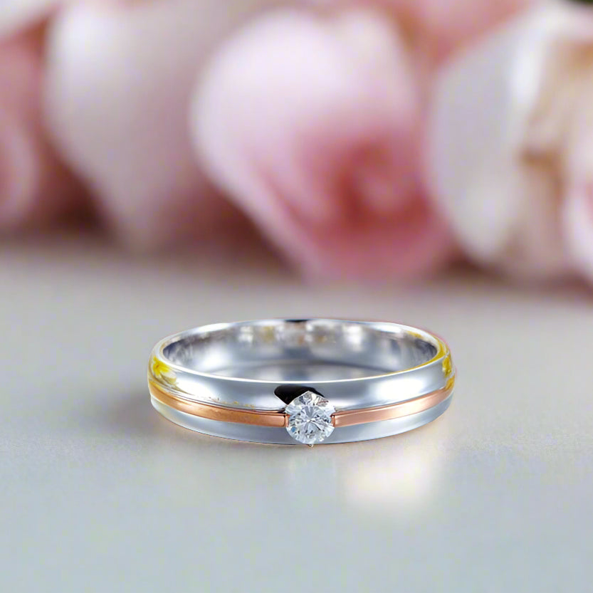 14k White, Rose Gold Wedding Band Natural Diamond-Black Diamonds New York