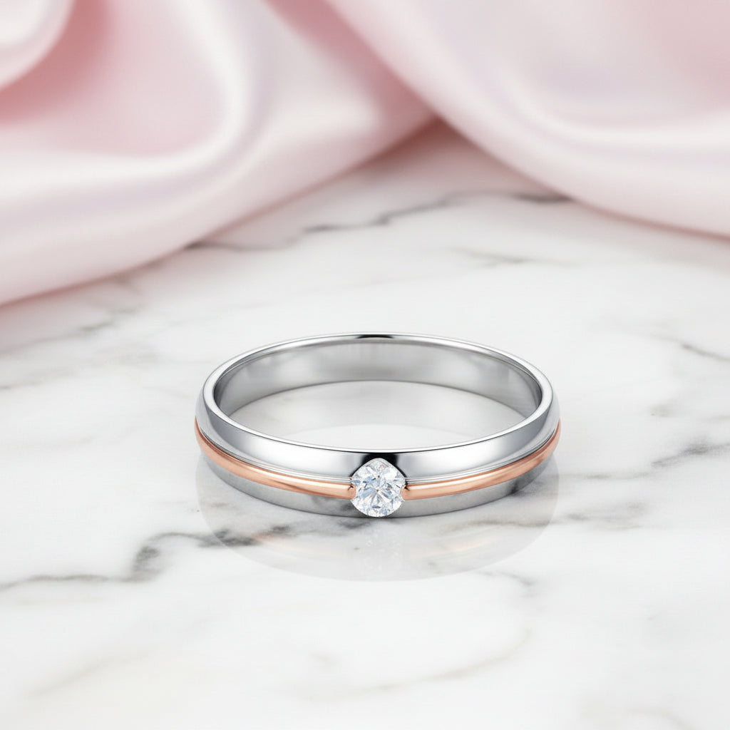 14k White, Rose Gold Wedding Band Natural Diamond-Black Diamonds New York