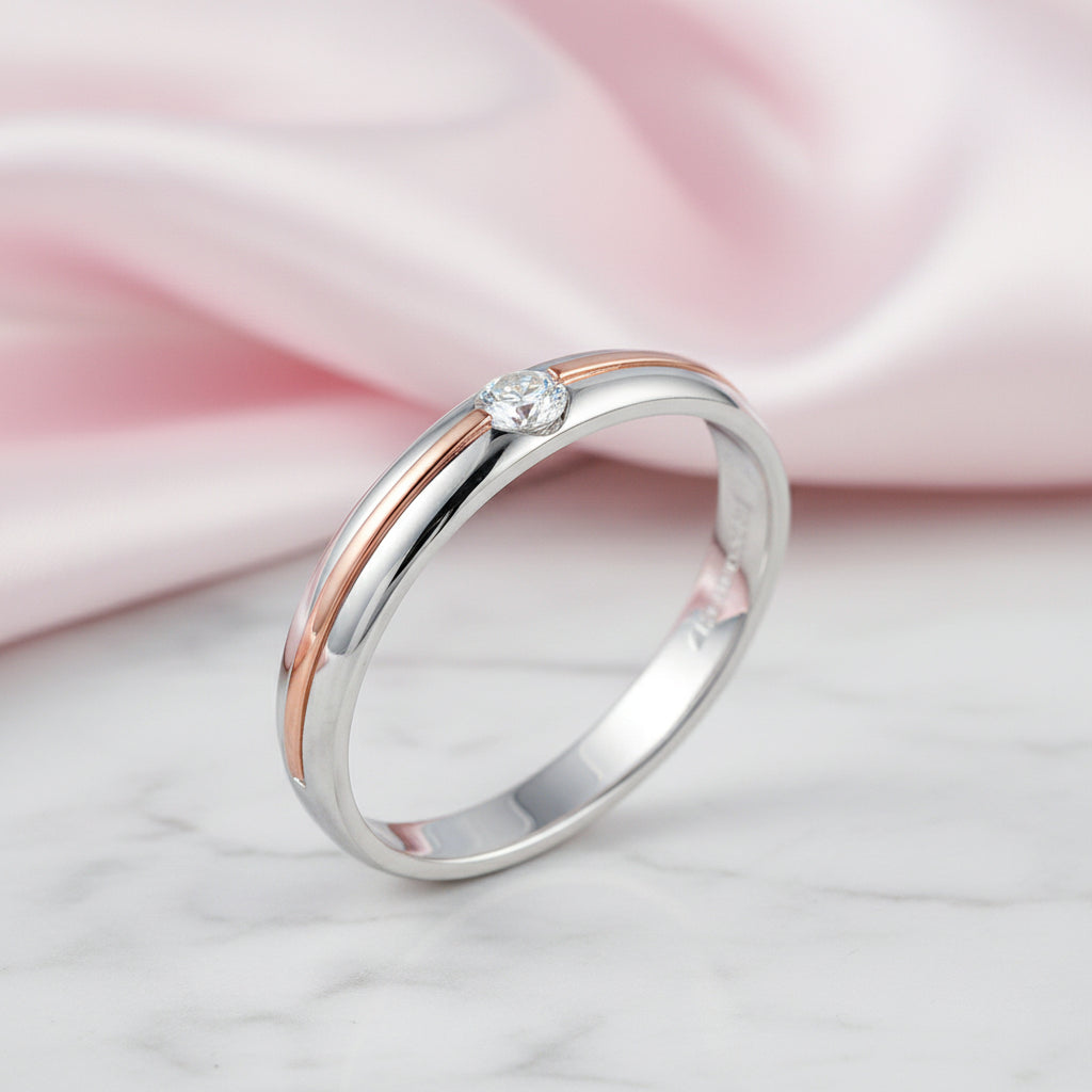 14k White, Rose Gold Wedding Band Natural Diamond-Black Diamonds New York