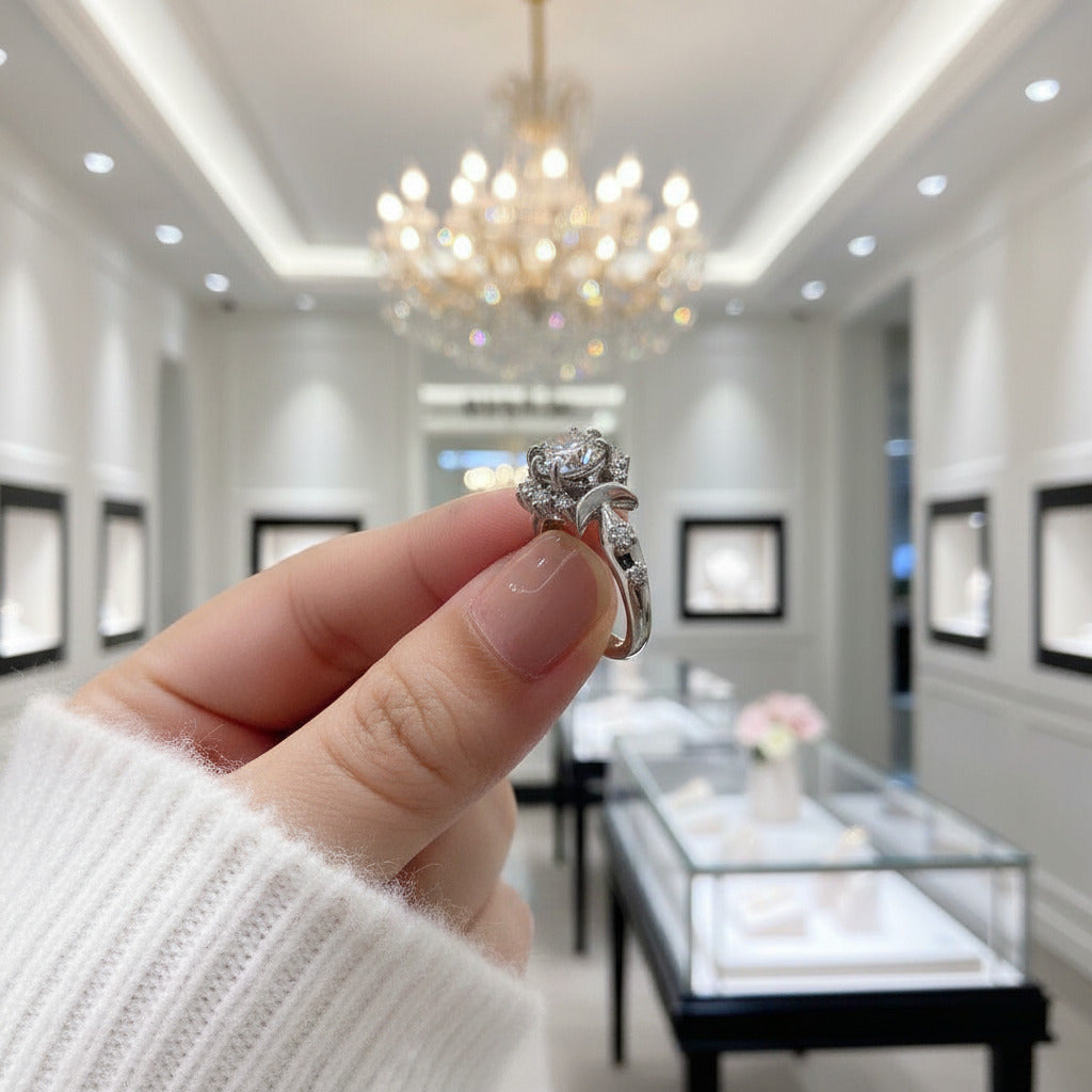 14k White Round 1.0 Ct Grey Diamond Option 6 Claws Engagement Ring-Black Diamonds New York