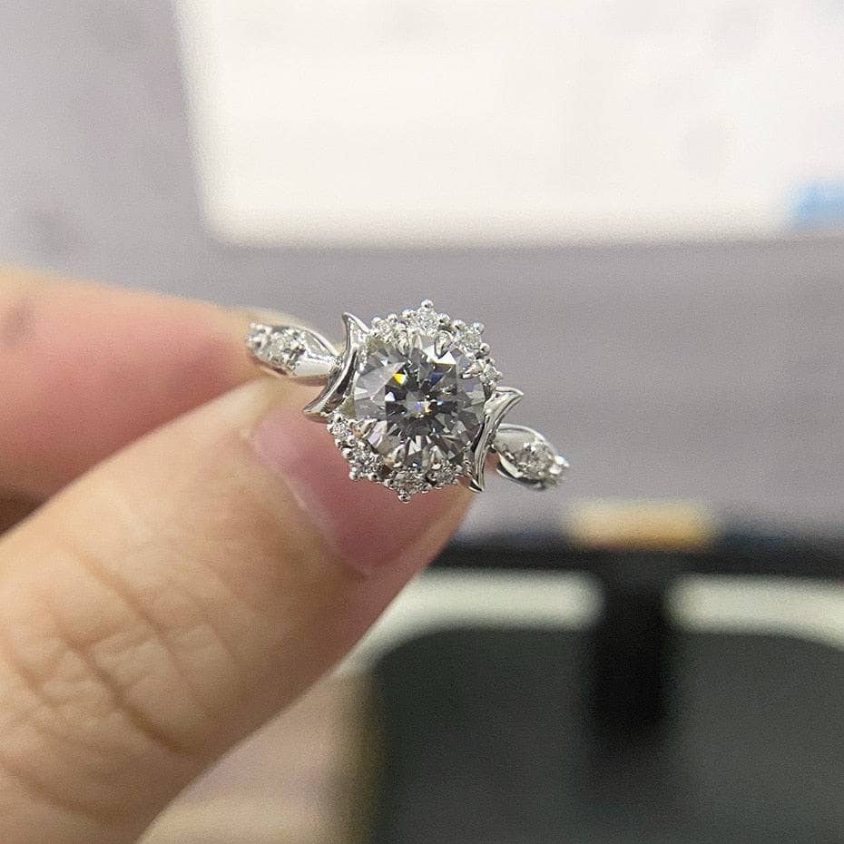 14k White Round 1ct Grey Diamond 6 claws Engagement Ring-Black Diamonds New York