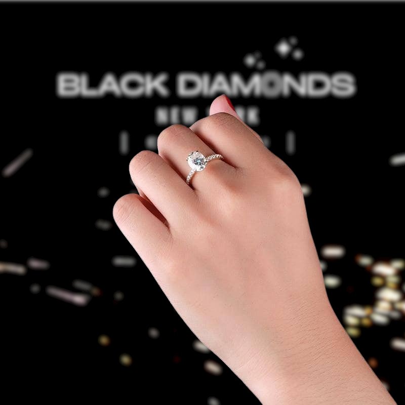14K Yellow Gold 1.5ct Oval Cut Diamond Engagement Ring-Black Diamonds New York