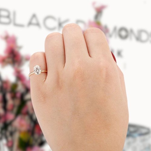 14K Yellow Gold 1.5ct Oval Cut Moissanite Halo Engagement Ring - Black Diamonds New York