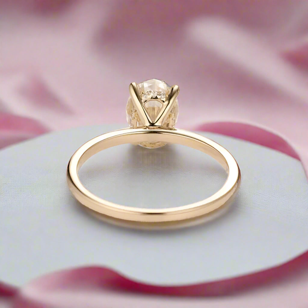 14k Yellow Gold 1.5 Ct Oval Cut Diamond Halo Engagement Ring-Black Diamonds New York