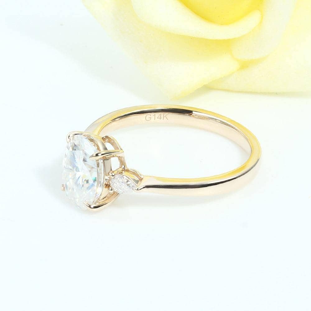 14K Yellow Gold 1ct 5*7mm Oval Cut Diamond Three Stone Engagement Ring-Black Diamonds New York