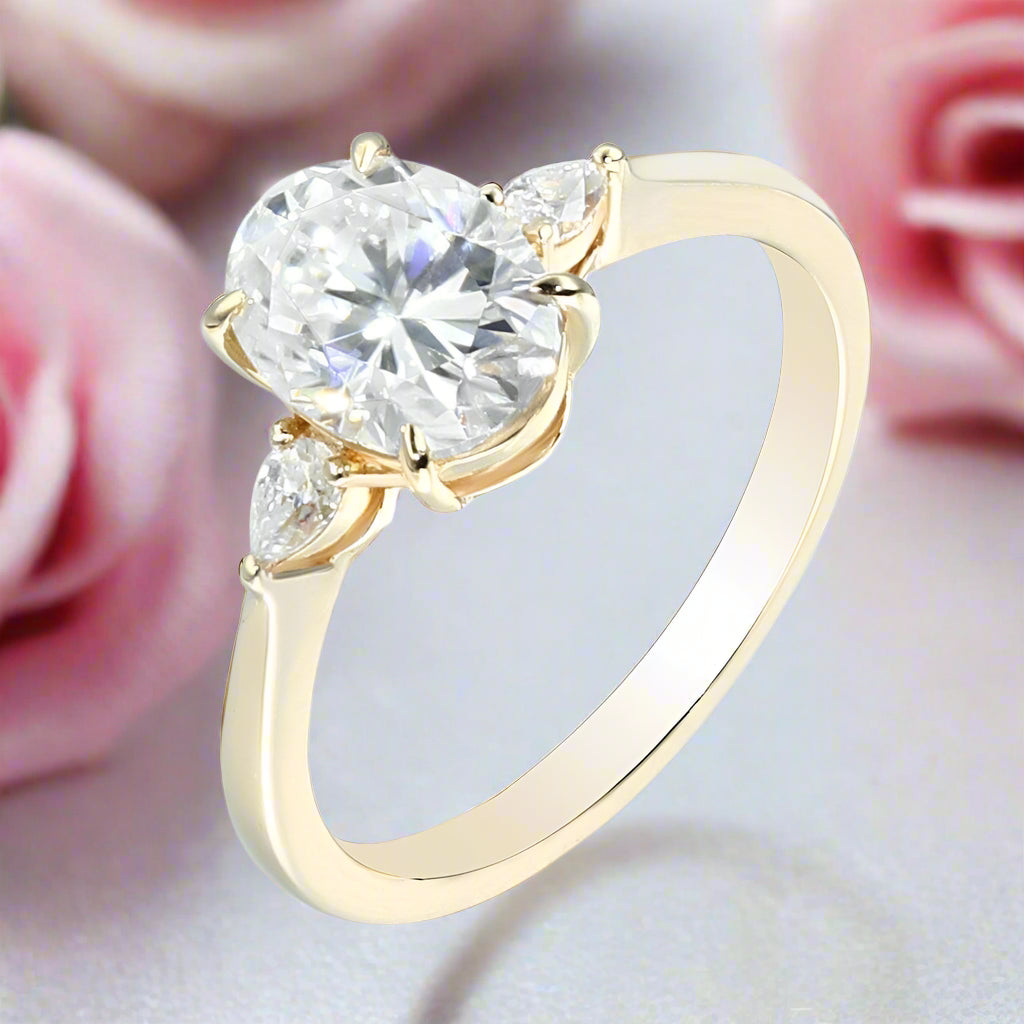 14k Yellow Gold 1ct 5*7mm Oval Cut Diamond Three Stone Engagement Ring-Black Diamonds New York