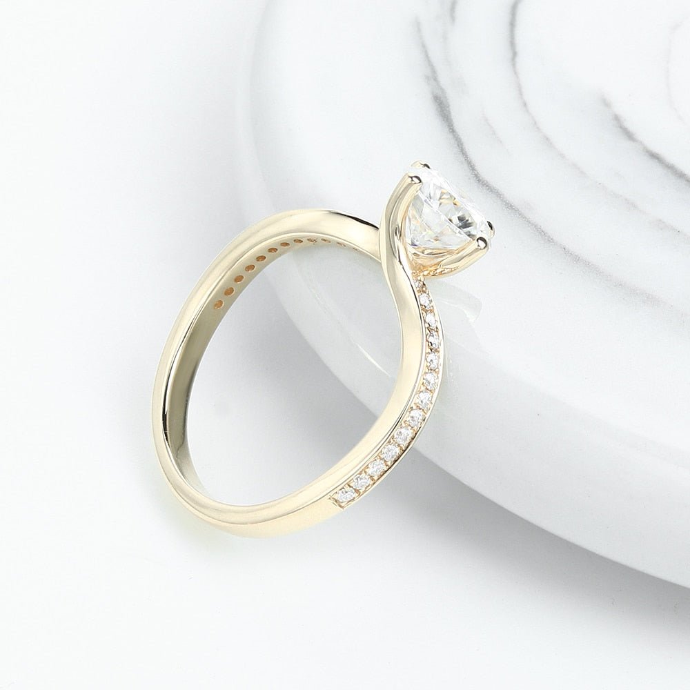 14K Yellow Gold 1ct D Color Moissanite Engagement Ring - Black Diamonds New York