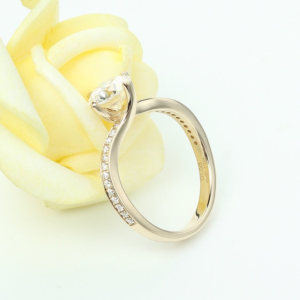 14K Yellow Gold 1ct D Color Moissanite Engagement Ring - Black Diamonds New York