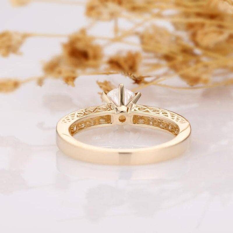 14k Yellow Gold 1ct Moissanite Filigree Style Engagement Ring-Black Diamonds New York