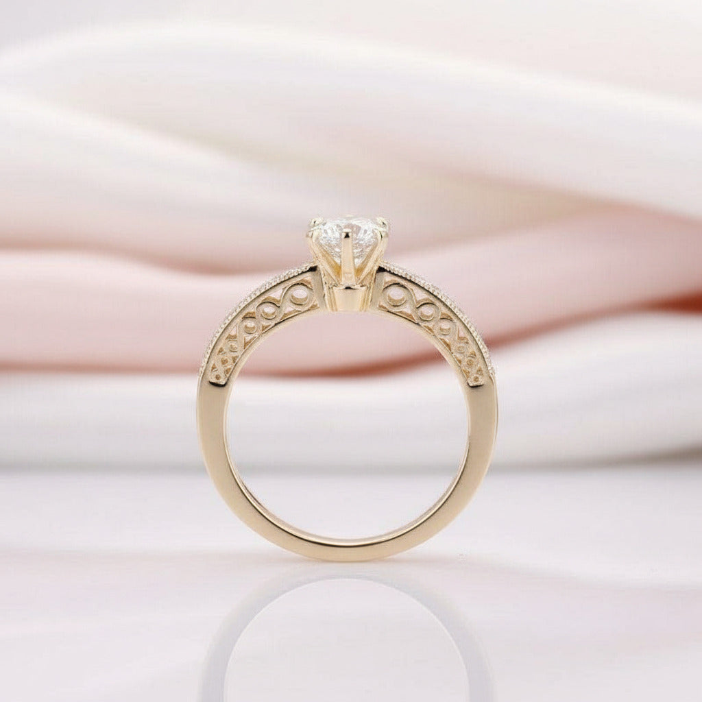 14k Yellow Gold 1ct Diamond Filigree Style Engagement Ring-Black Diamonds New York