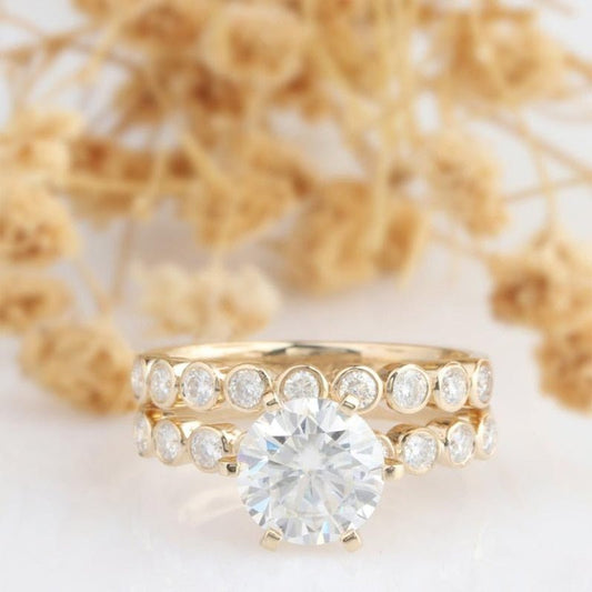 14k Yellow Gold 2ct Round Cut Diamond Engagement Ring Set-Black Diamonds New York