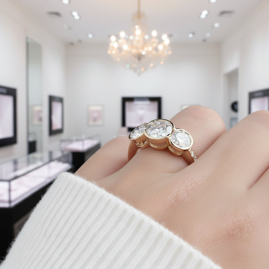 14k Yellow Gold 3.1 Ctw Round Diamond Three Stone Engagement Ring-Black Diamonds New York