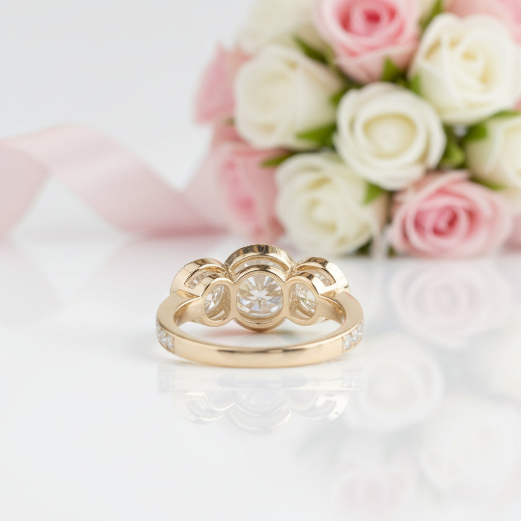 14k Yellow Gold 3.1 Ctw Round Diamond Option Three Stone Engagement Ring-Black Diamonds New York