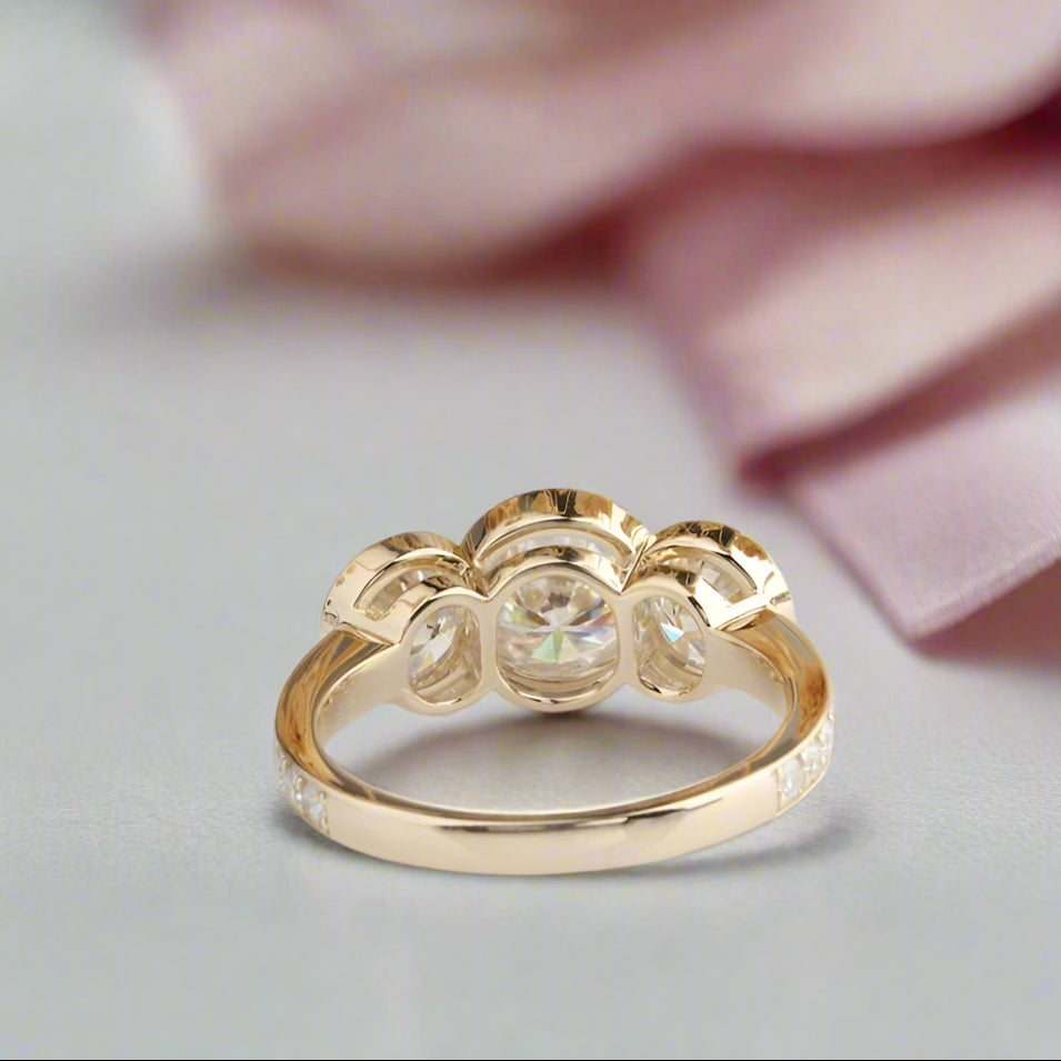 14k Yellow Gold 3.1 Ctw Round Diamond Three Stone Engagement Ring-Black Diamonds New York