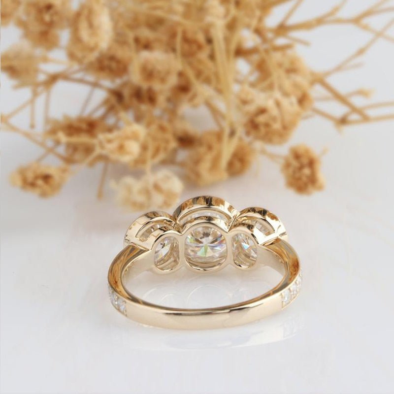14K Yellow Gold 3.1ct Round Diamond Three Stone Engagement Ring-Black Diamonds New York