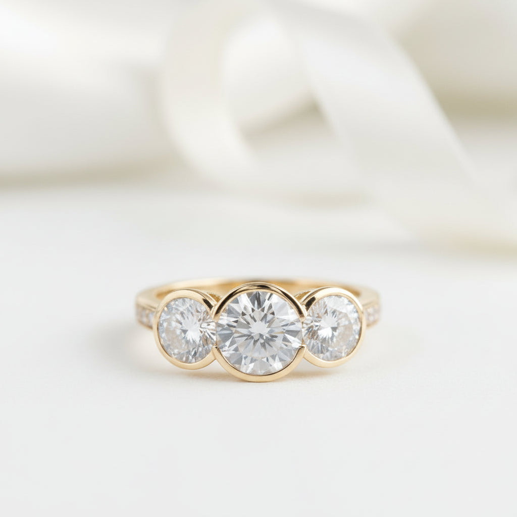 14k Yellow Gold 3.1 Ctw Round Diamond Three Stone Engagement Ring-Black Diamonds New York