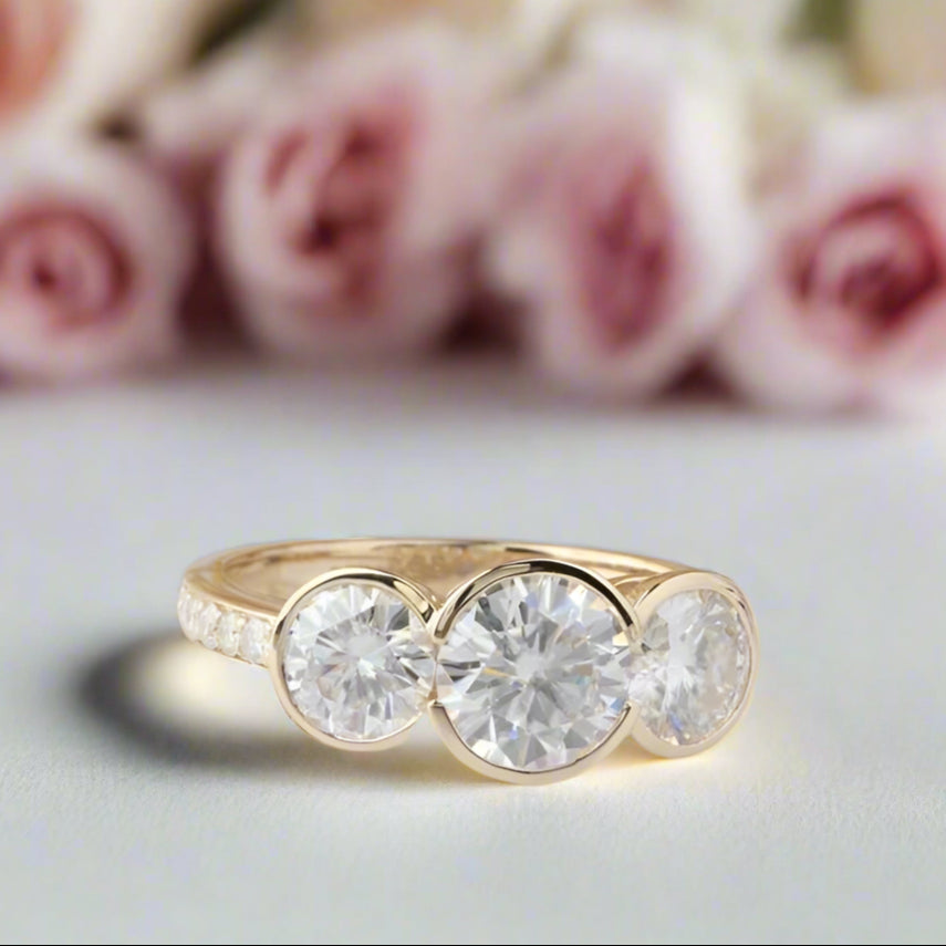 14k Yellow Gold 3.1 Ctw Round Diamond Three Stone Engagement Ring-Black Diamonds New York