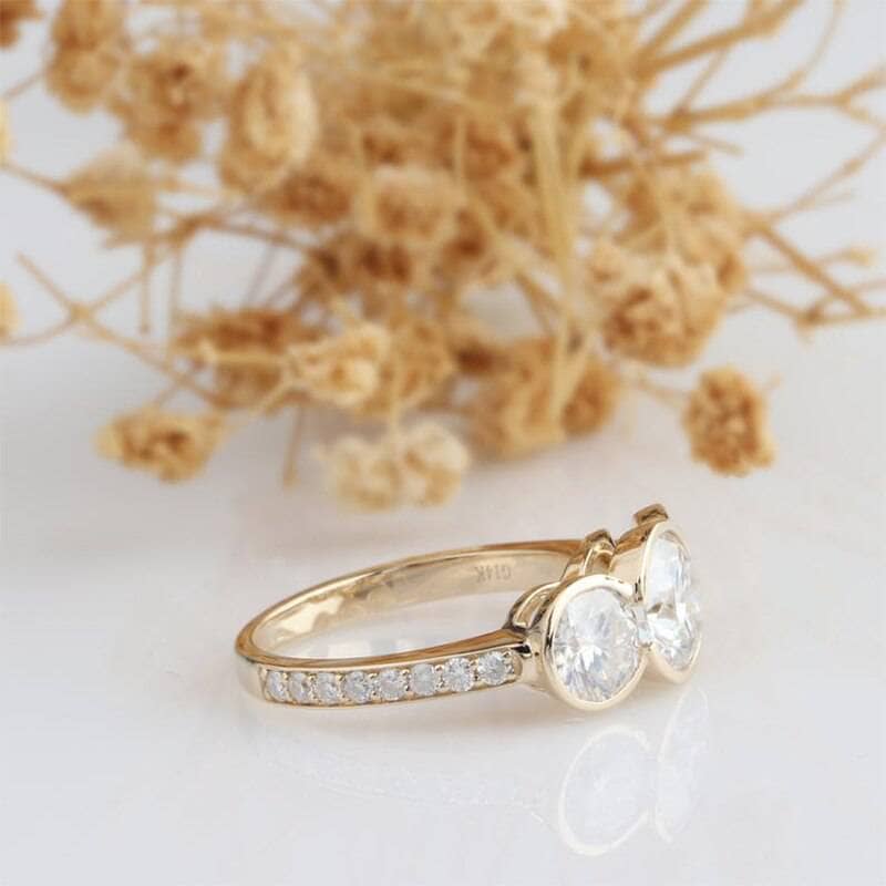 14K Yellow Gold 3.1ct Round Diamond Three Stone Engagement Ring-Black Diamonds New York
