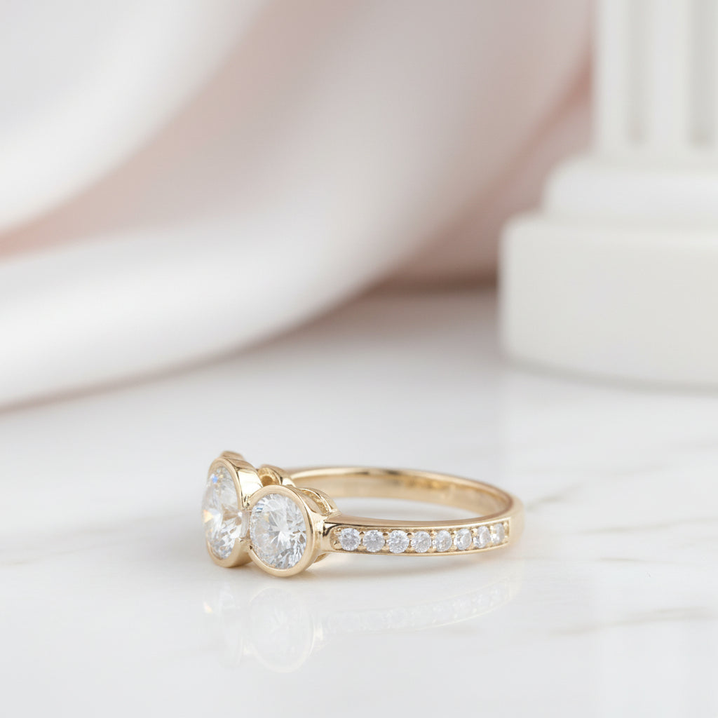 14k Yellow Gold 3.1 Ctw Round Diamond Option Three Stone Engagement Ring-Black Diamonds New York