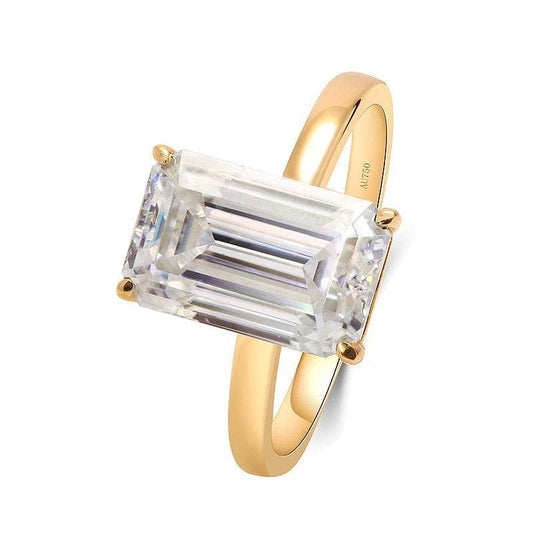 14k Yellow Gold 4.0 Carat Emerald Cut Moissanite Engagement Ring-Black Diamonds New York