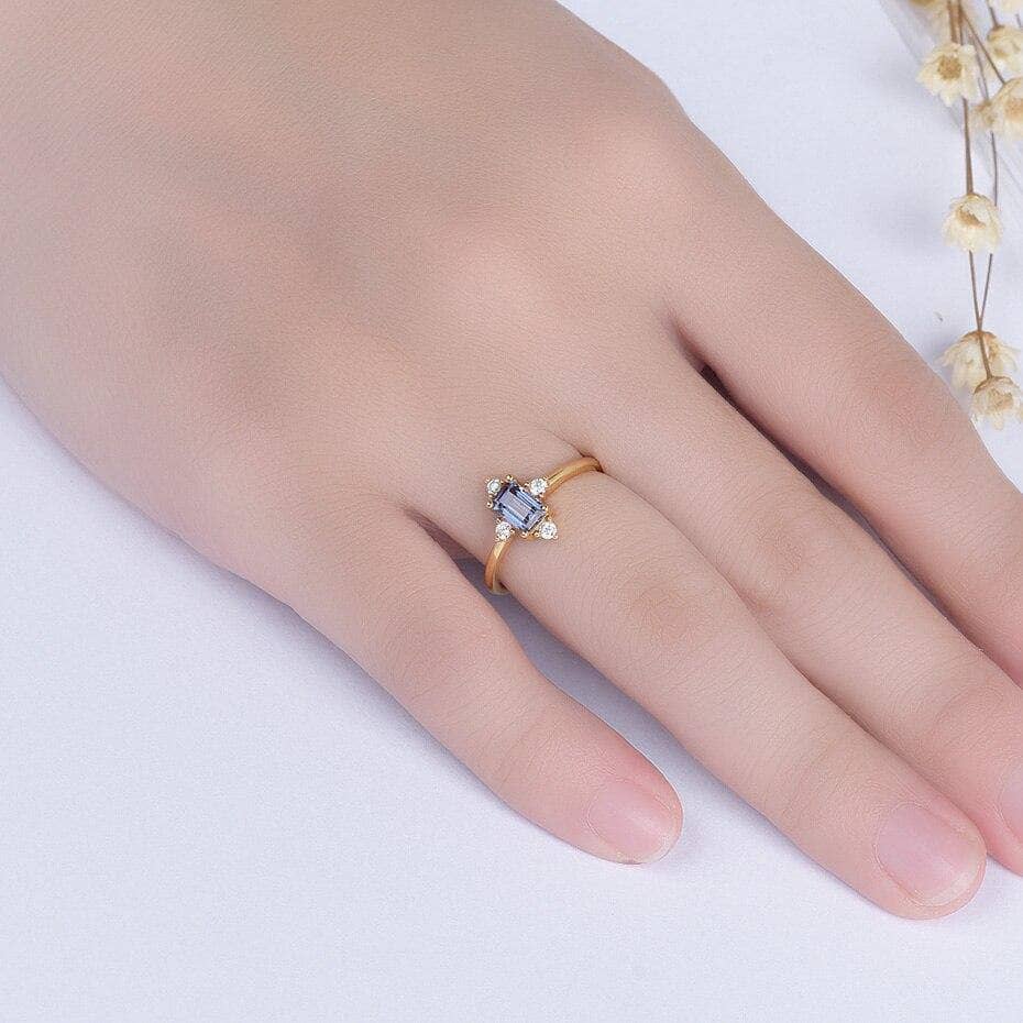14K Yellow Gold Alexandrite Luxury Promise Ring - Black Diamonds New York